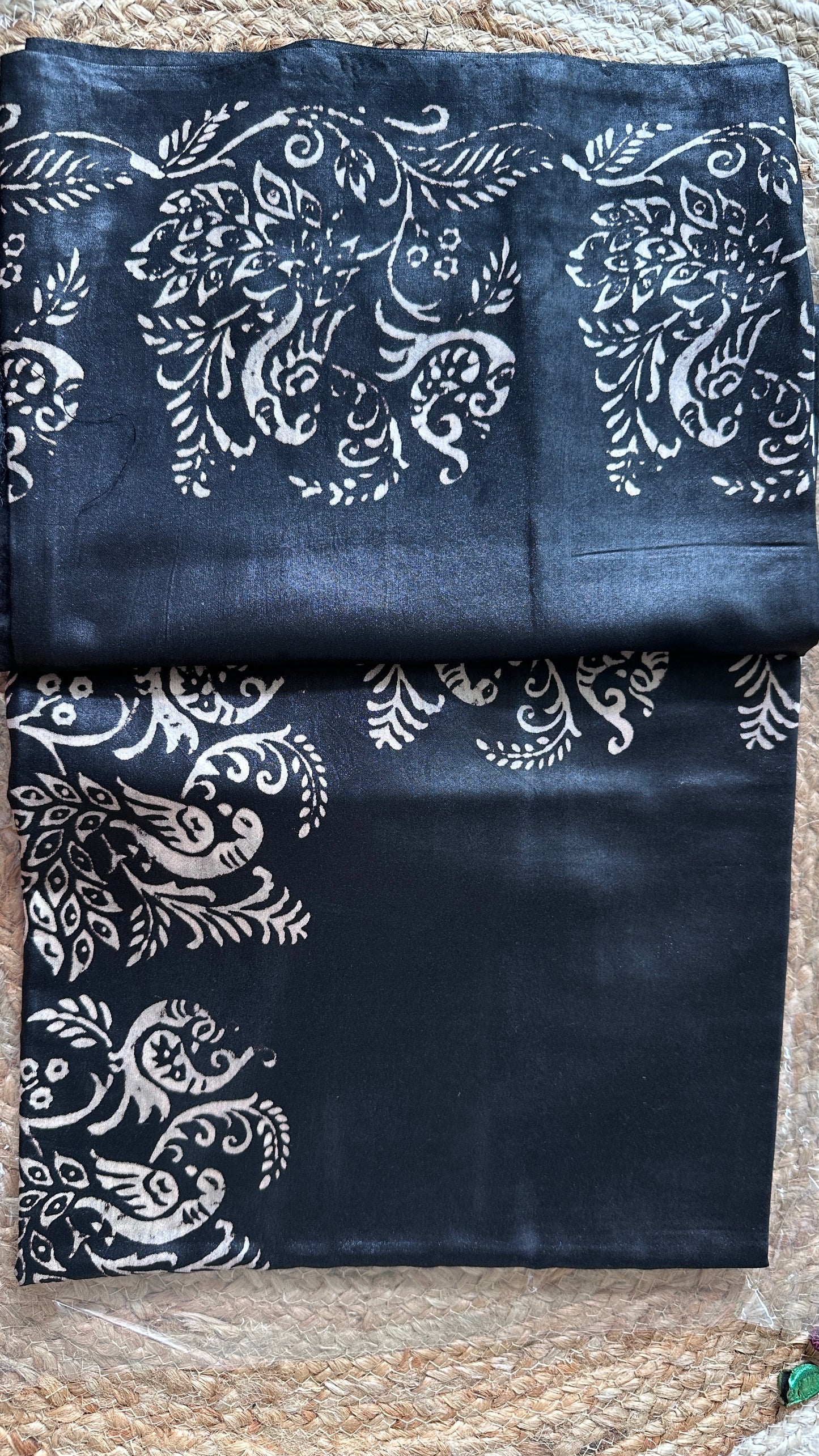 Hand painted Blended Bangalore Silk - Black