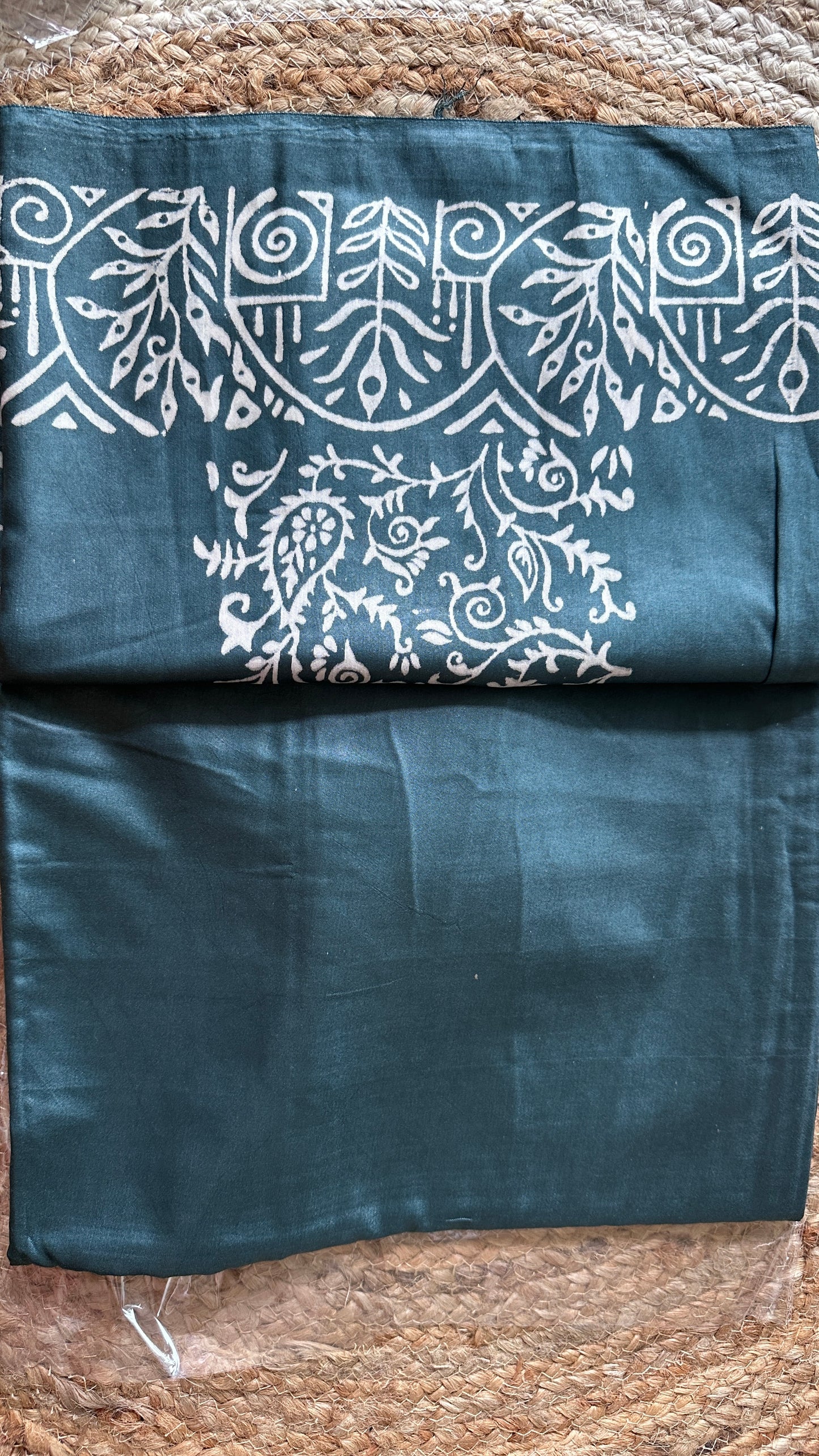 Hand painted Blended Bangalore Silk - Teal Blue