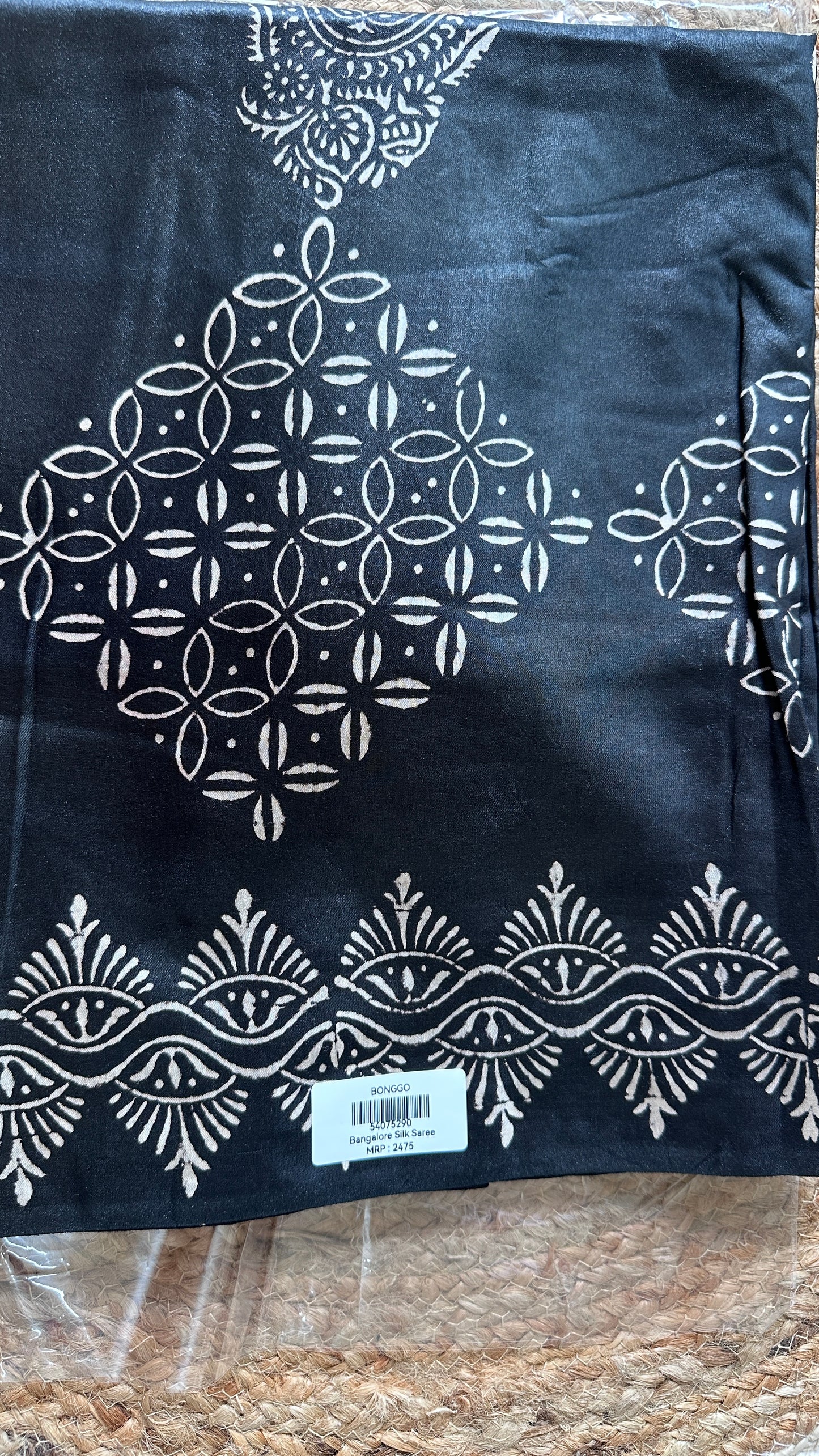Hand painted Blended Bangalore Silk - Black
