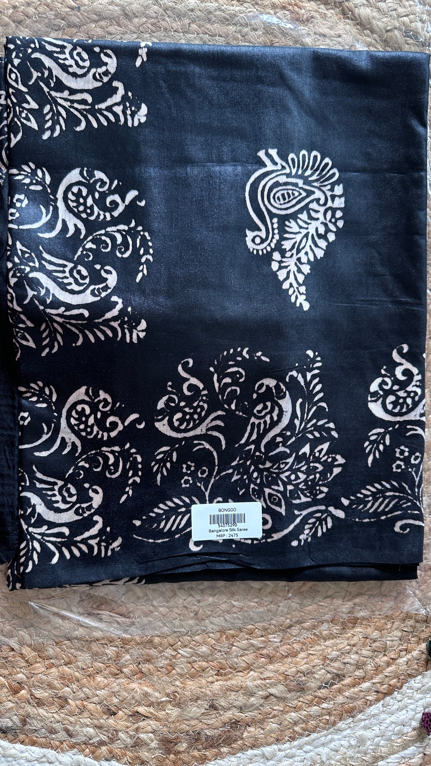 Hand painted Blended Bangalore Silk - Black