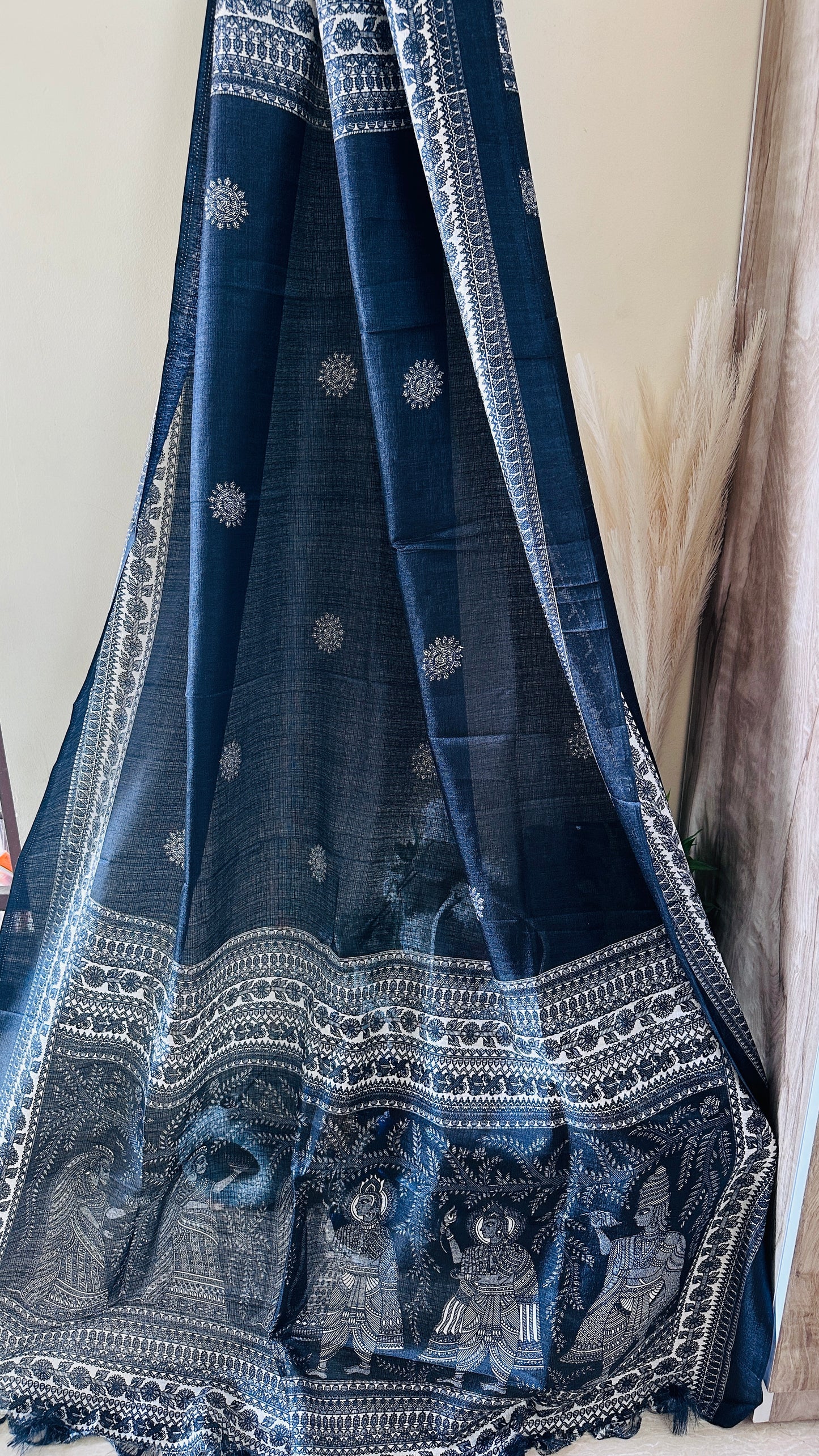 Khadi Silk Dupatta – Black - Hand Printed Edit