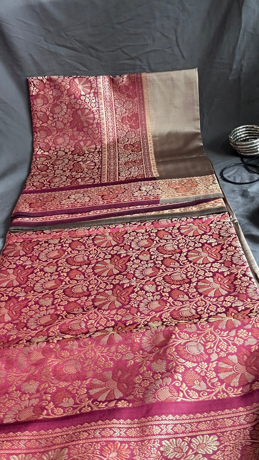 Elegant Maroon and Gold Floral Saree