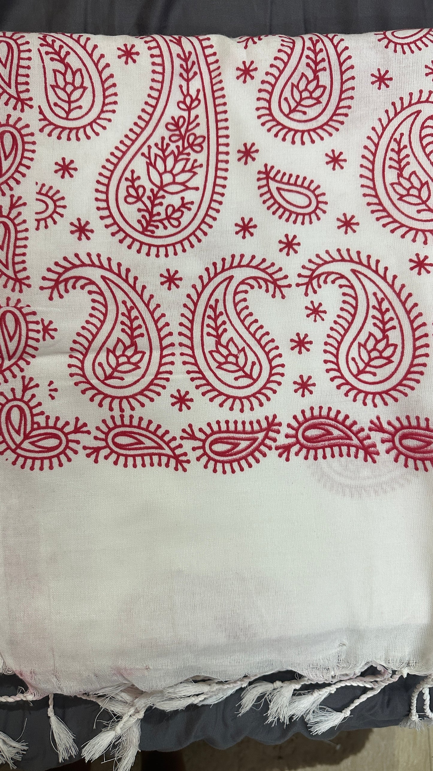 White Red Bengali Cotton Saree