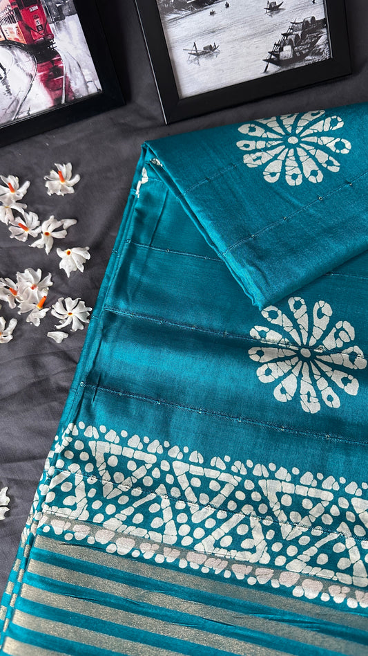Teal Whisper – Print Silk blend Saree