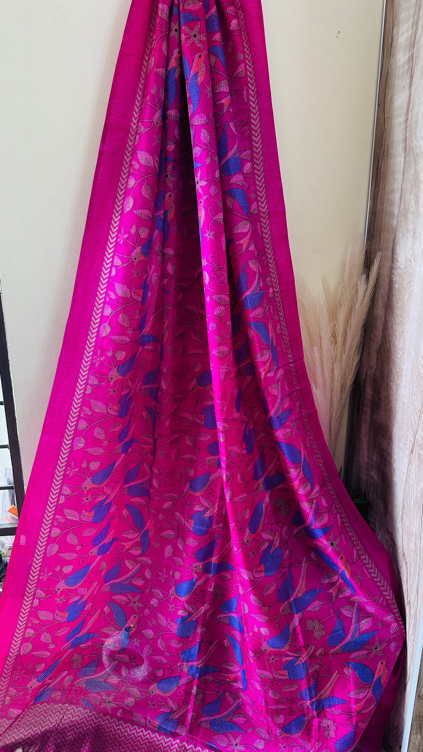 Khadi Silk Dupatta – Kantha Print —Hand Printed Edit