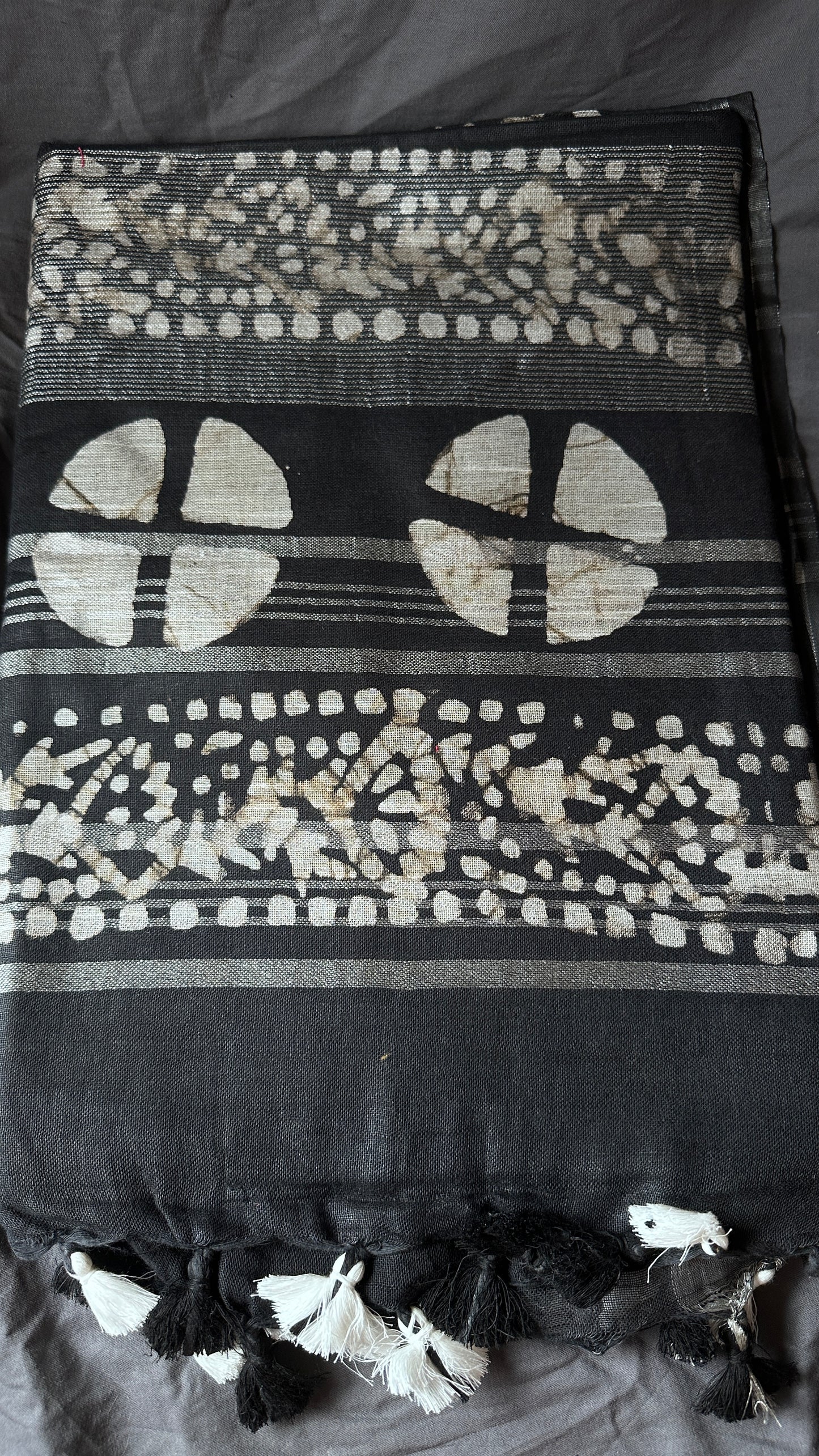 Noir Bloom - Black - Linen Cotton Mix Saree