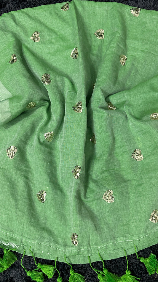 Mul Cotton Saree  - Love Sequence Embroidery