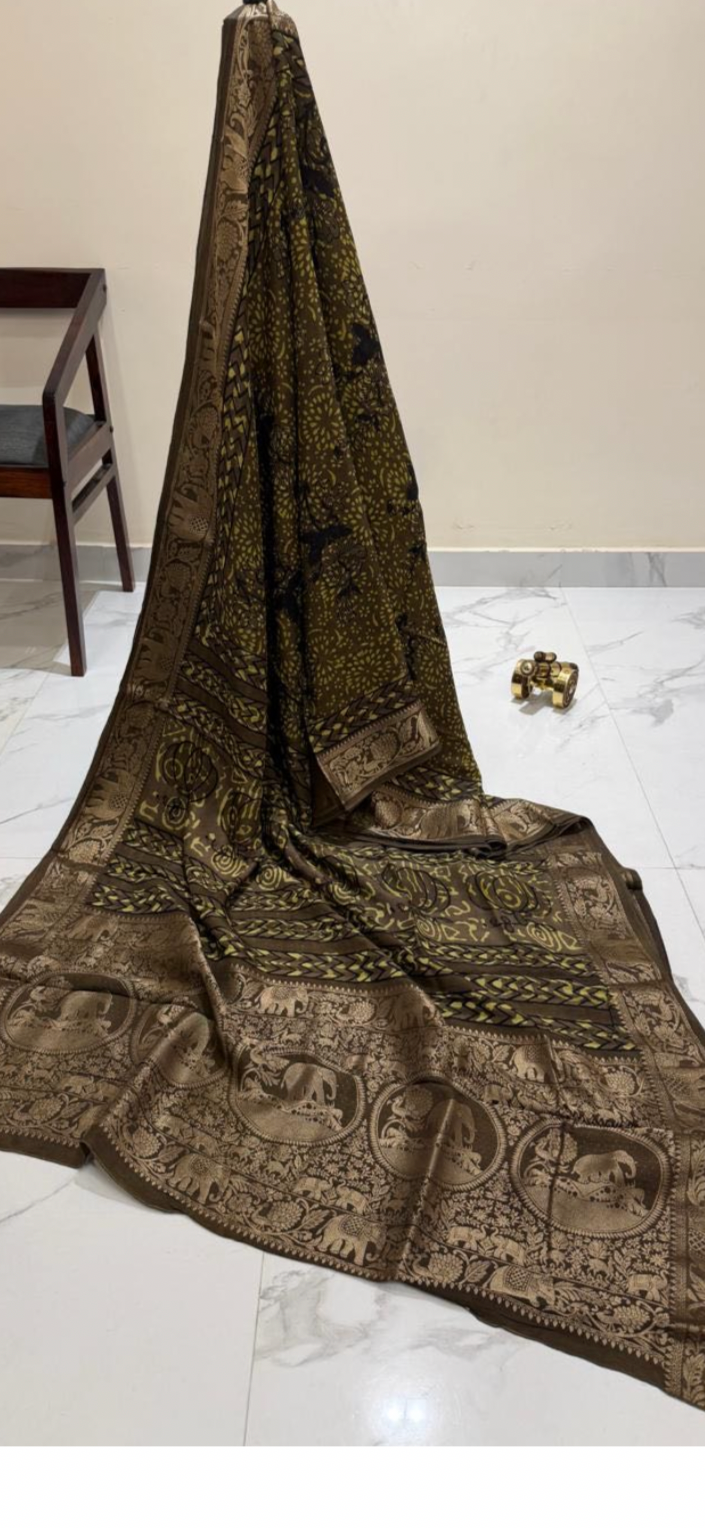 Pure Ajrakh Dola Silk Saree