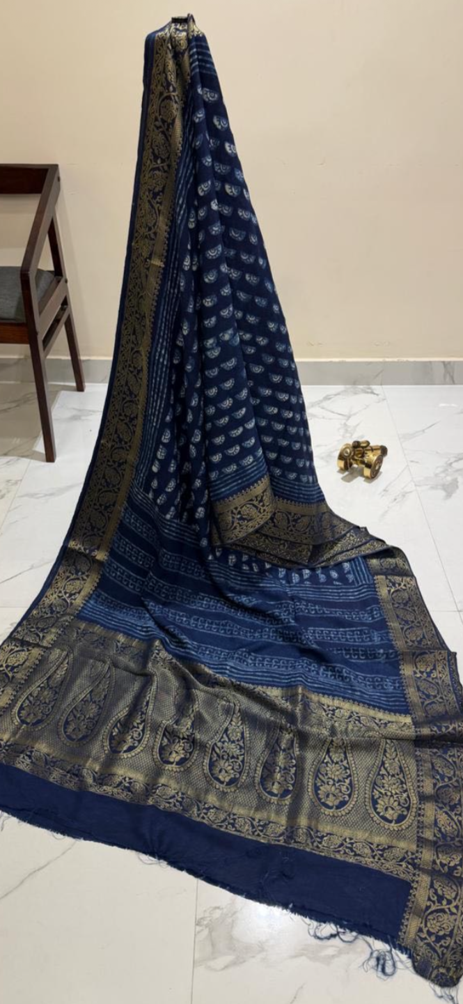Pure Ajrakh Dola Silk Saree