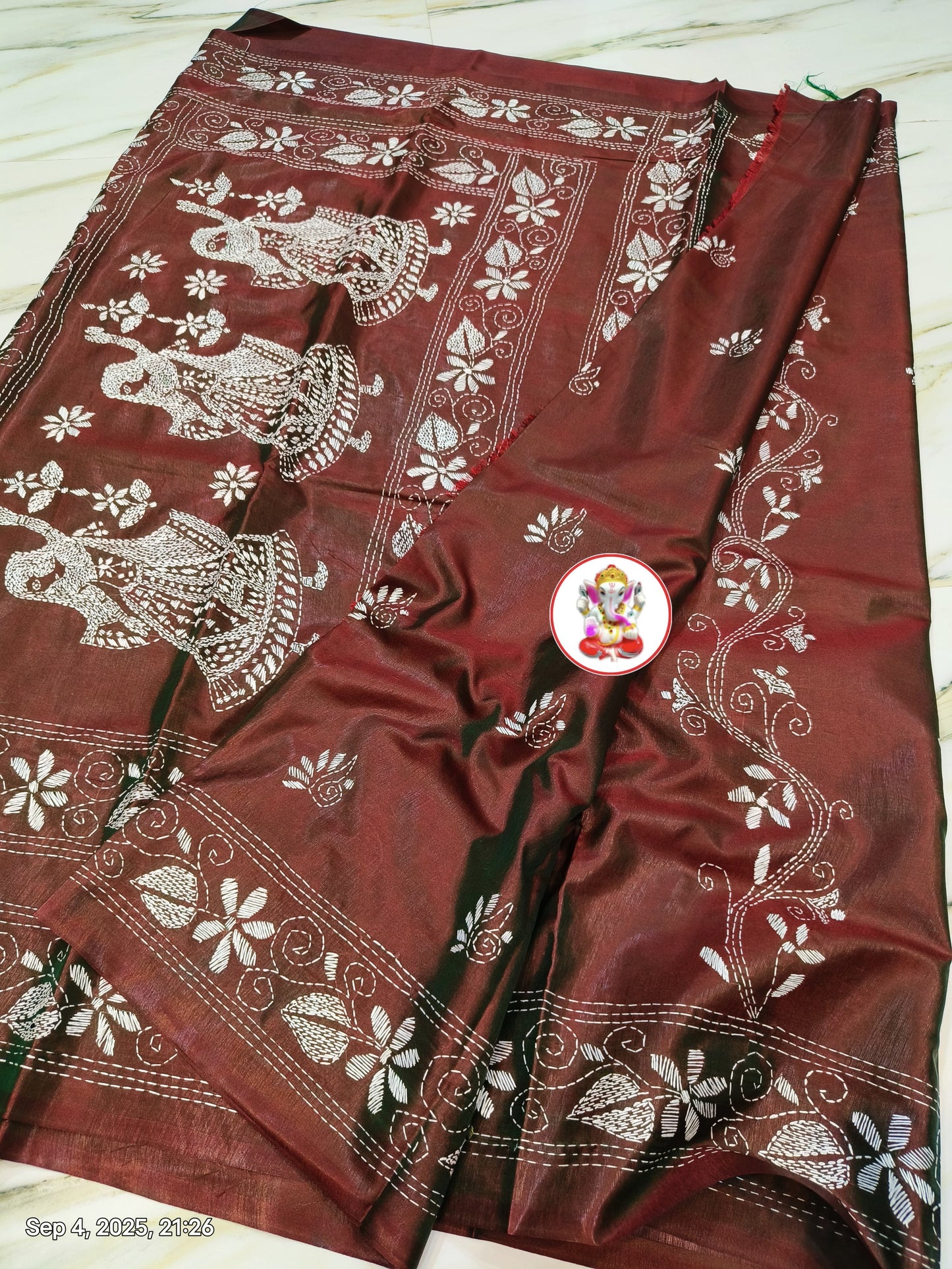 KanthaStich Bangalore Silk - Maroon Green Dual Tone
