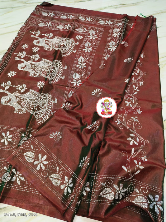KanthaStich Bangalore Silk - Maroon Green Dual Tone