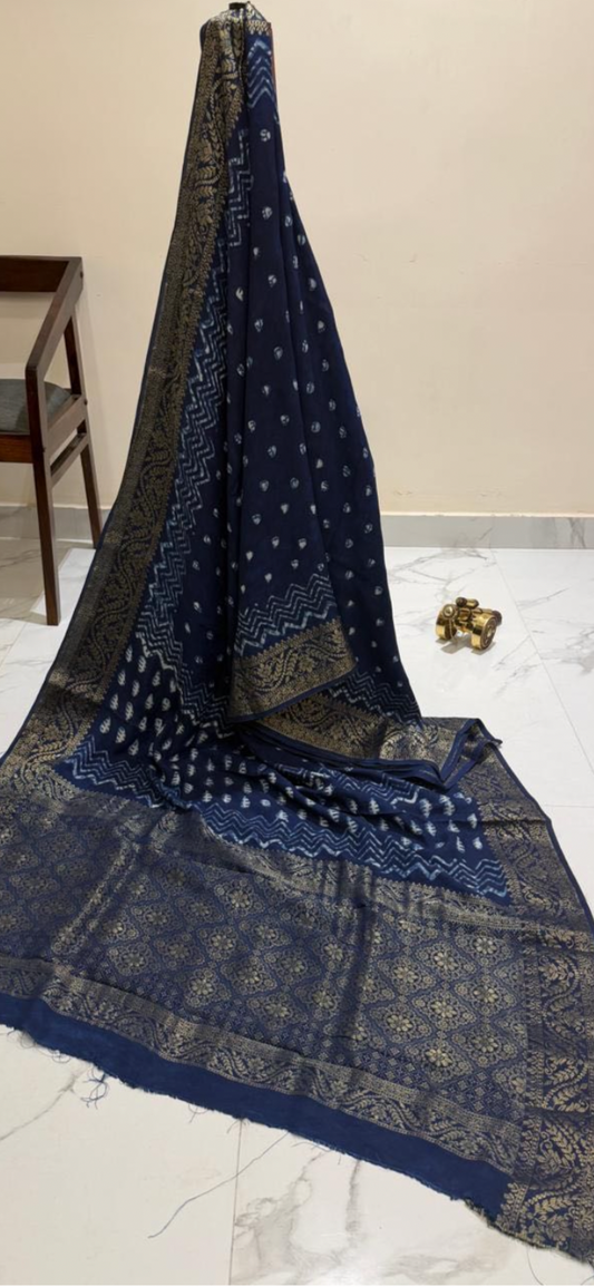 Pure Ajrakh Dola Silk Saree