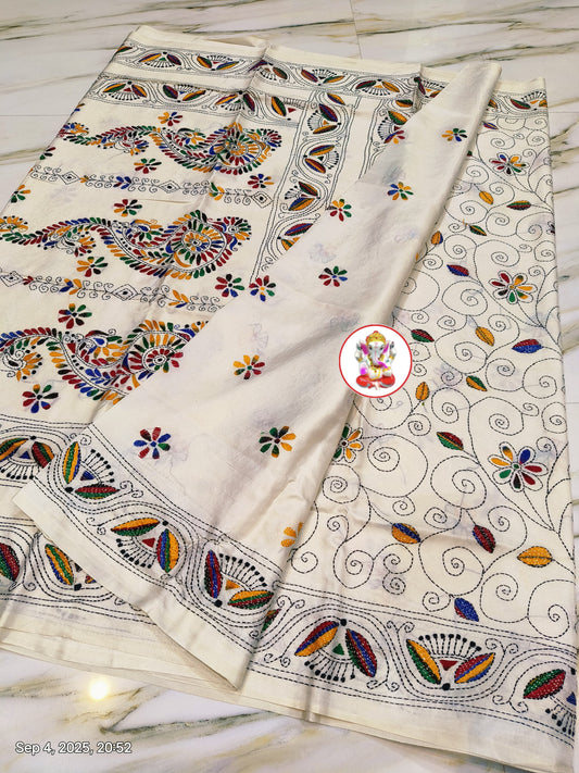 KanthaStich Bangalore Silk - Offwhite