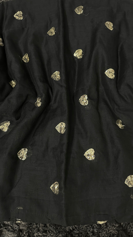 Mul Cotton Saree  - Love Sequence Embroidery
