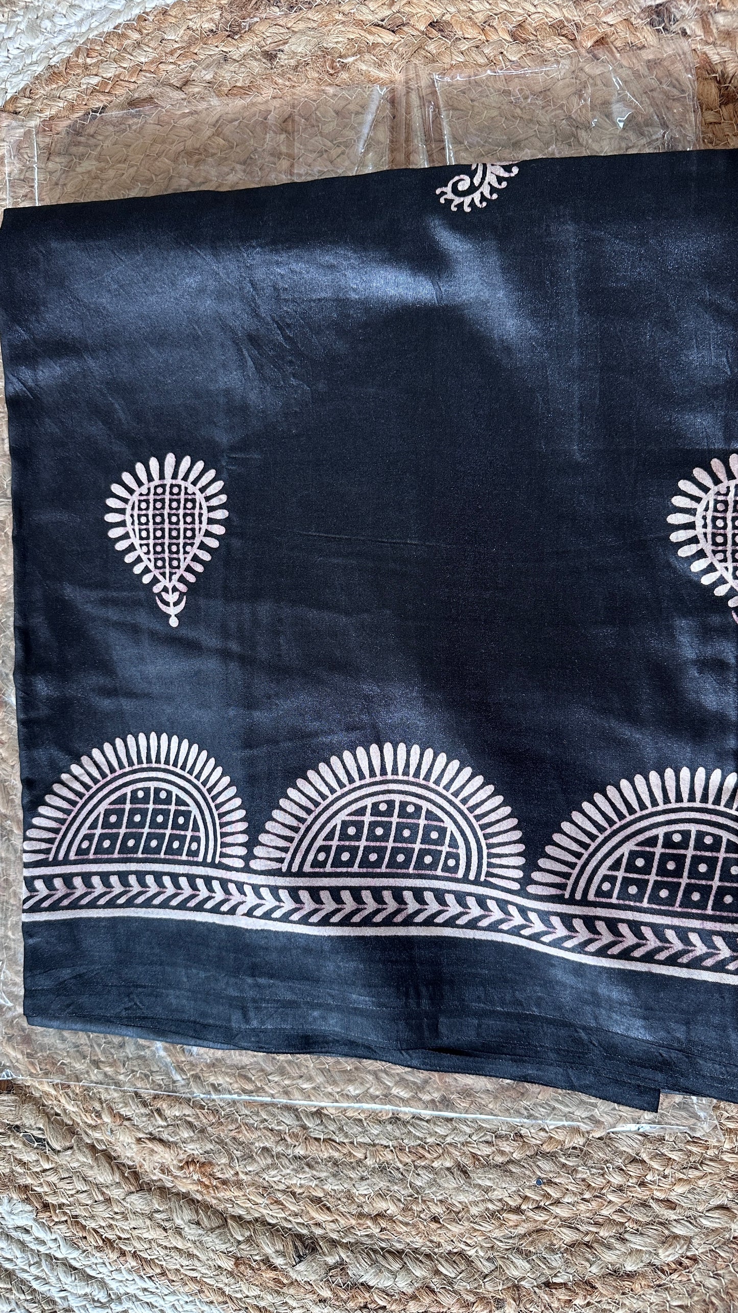 Hand painted Blended Bangalore Silk - Black