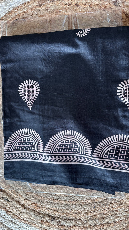 Hand painted Blended Bangalore Silk - Black