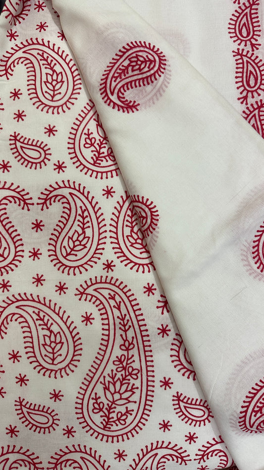 White Red Bengali Cotton Saree