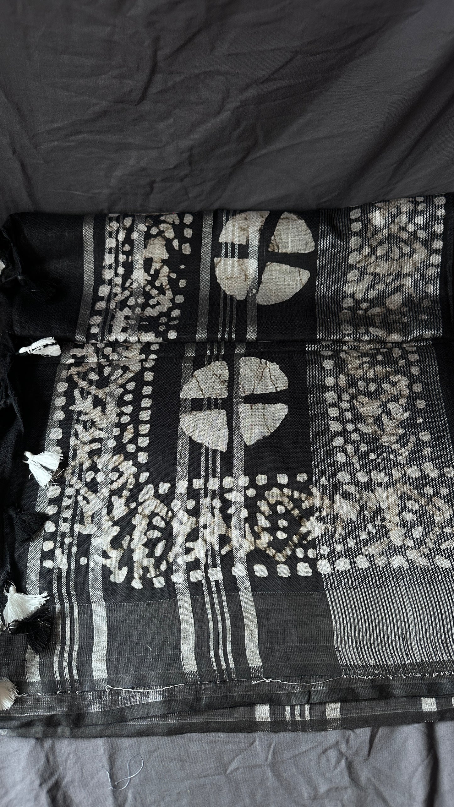 Noir Bloom - Black - Linen Cotton Mix Saree