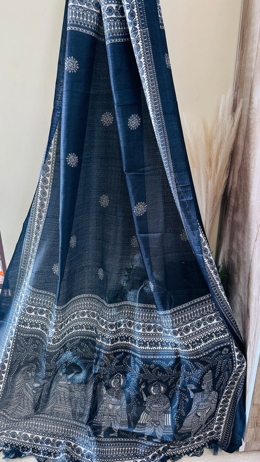Khadi Silk Dupatta – Black - Hand Printed Edit