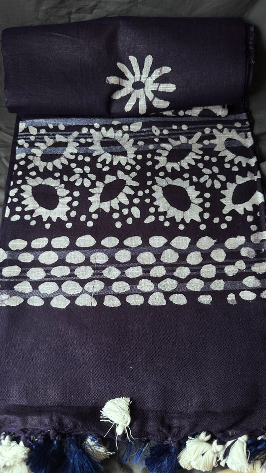 Midnight Petal (Dark Purple)- Linen Cotton Mix Saree