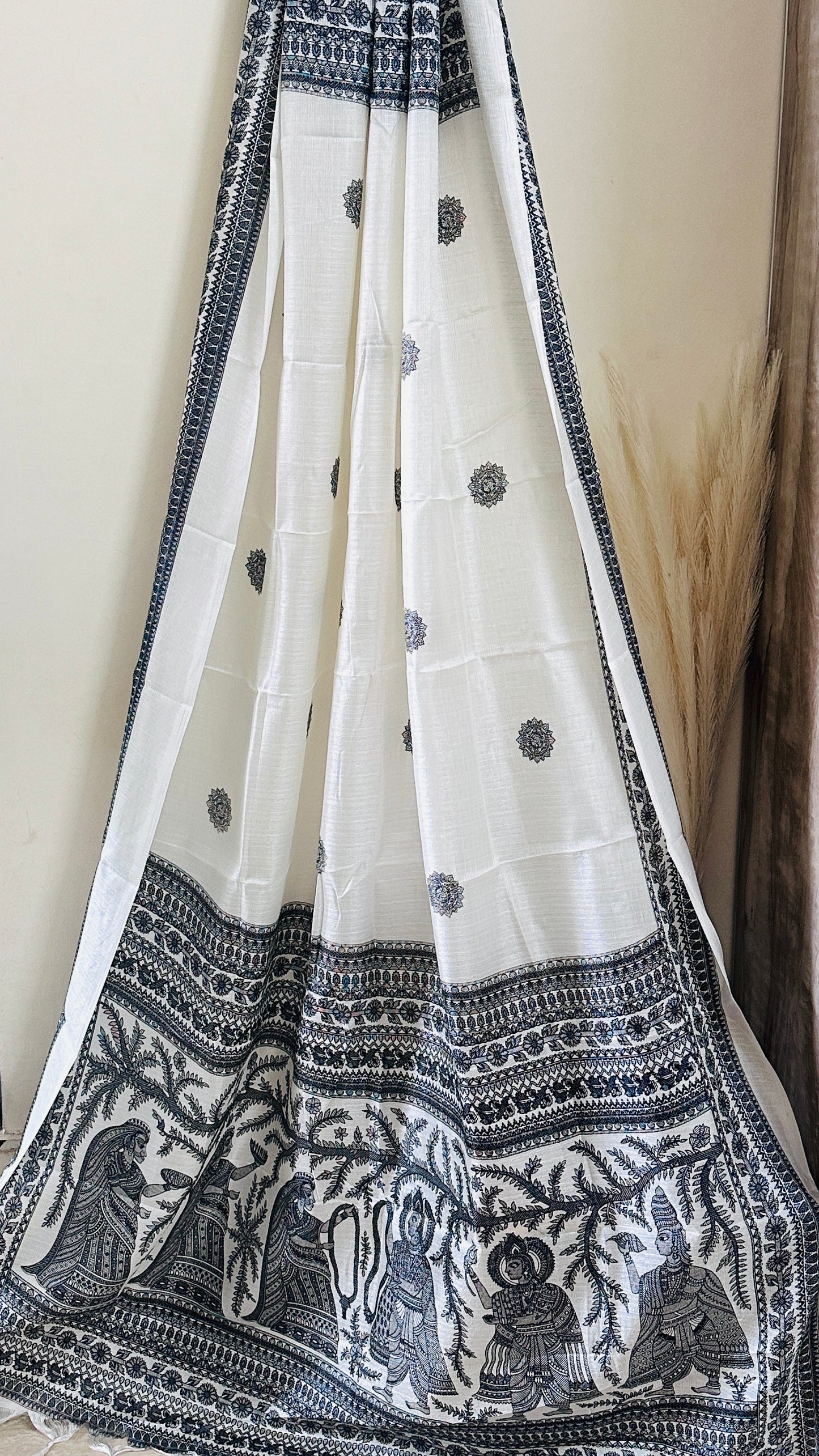 Khadi Silk Dupatta – White - Hand Printed Edit