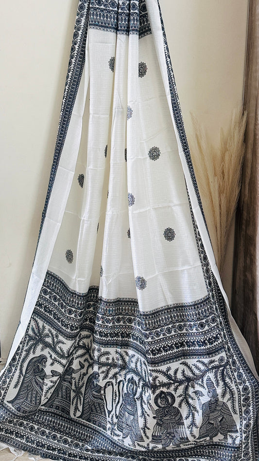Khadi Silk Dupatta – White - Hand Printed Edit