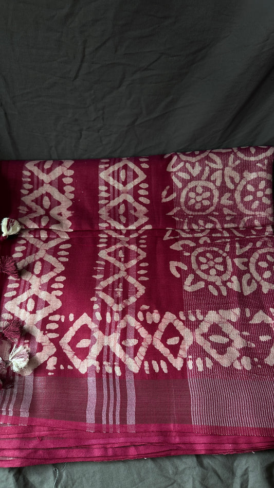 Gulab Gulzar - Reddish Pink - Linen Cotton Mix Saree