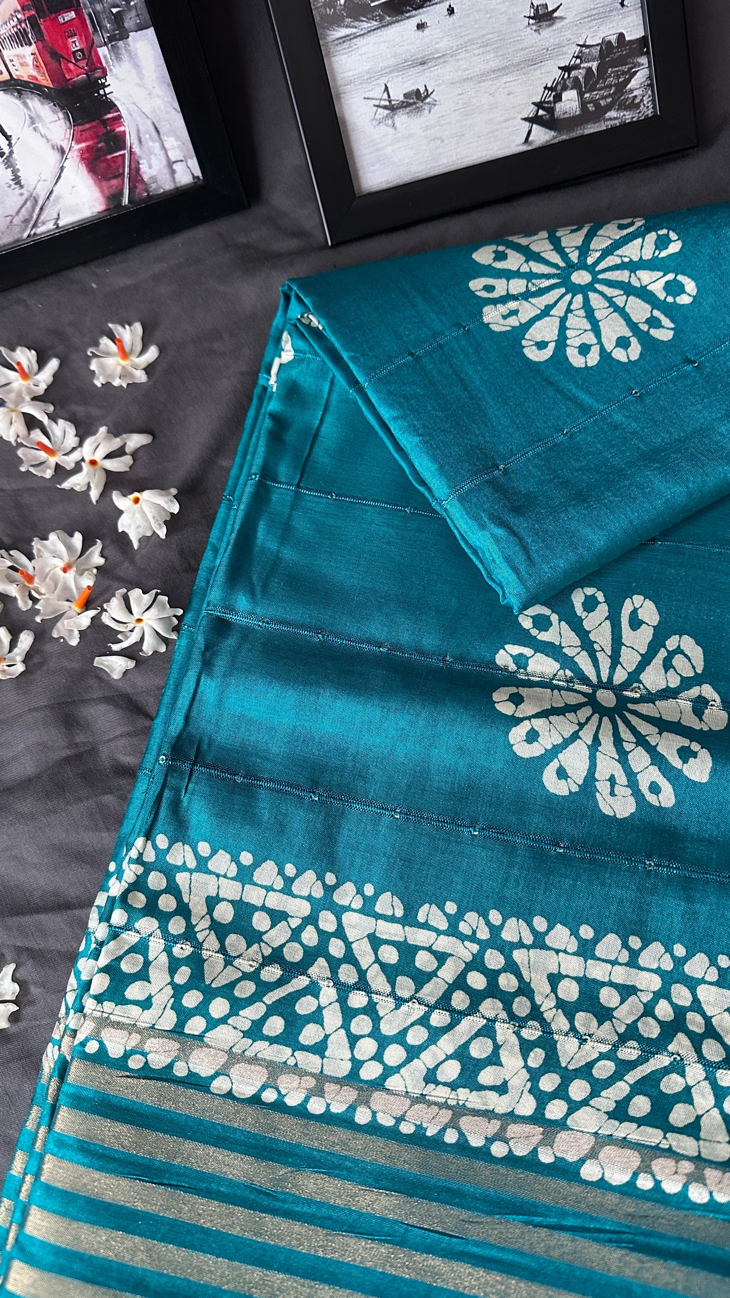 Teal Whisper – Print Silk blend Saree