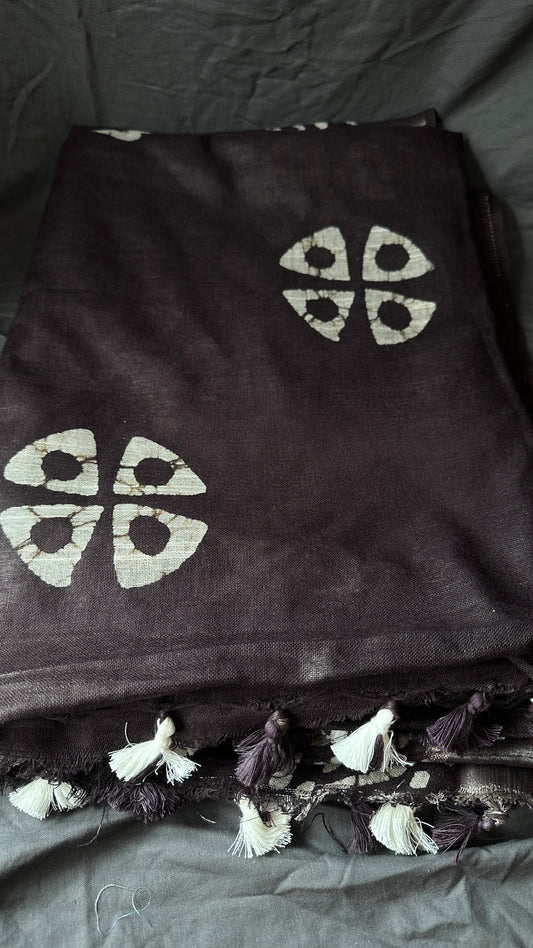 Mocha Mist - Coffee Brown - Linen Cotton Mix Saree
