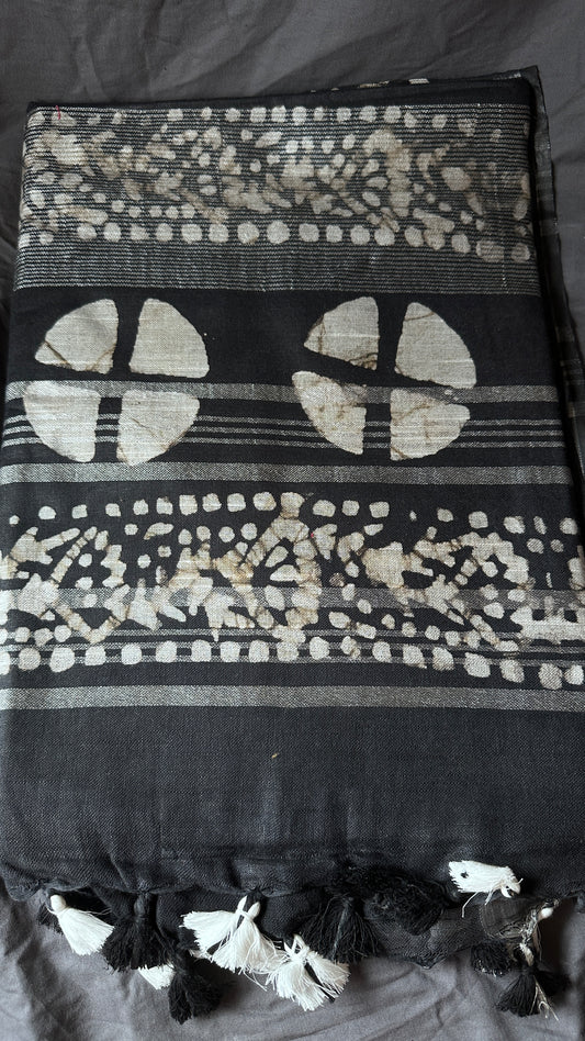 Noir Bloom - Black - Linen Cotton Mix Saree