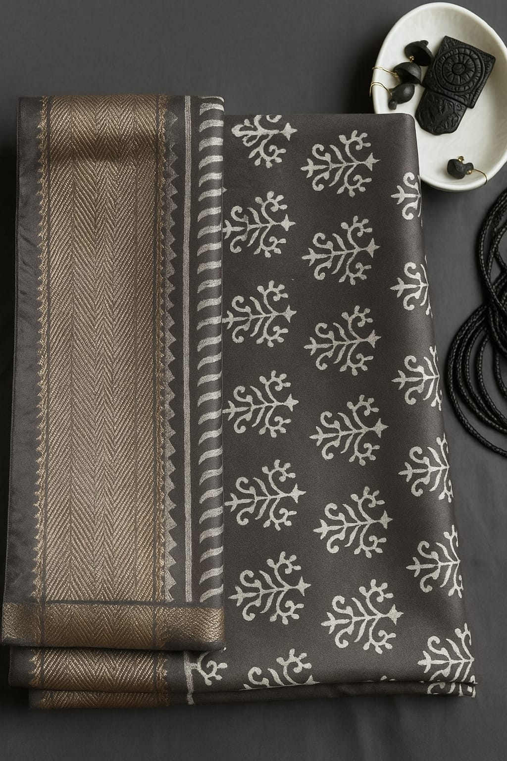 A: Smoke & Ivory Maheshwari Silk Saree