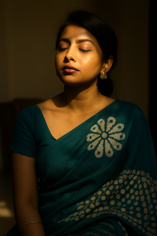 Teal Whisper – Print Silk blend Saree